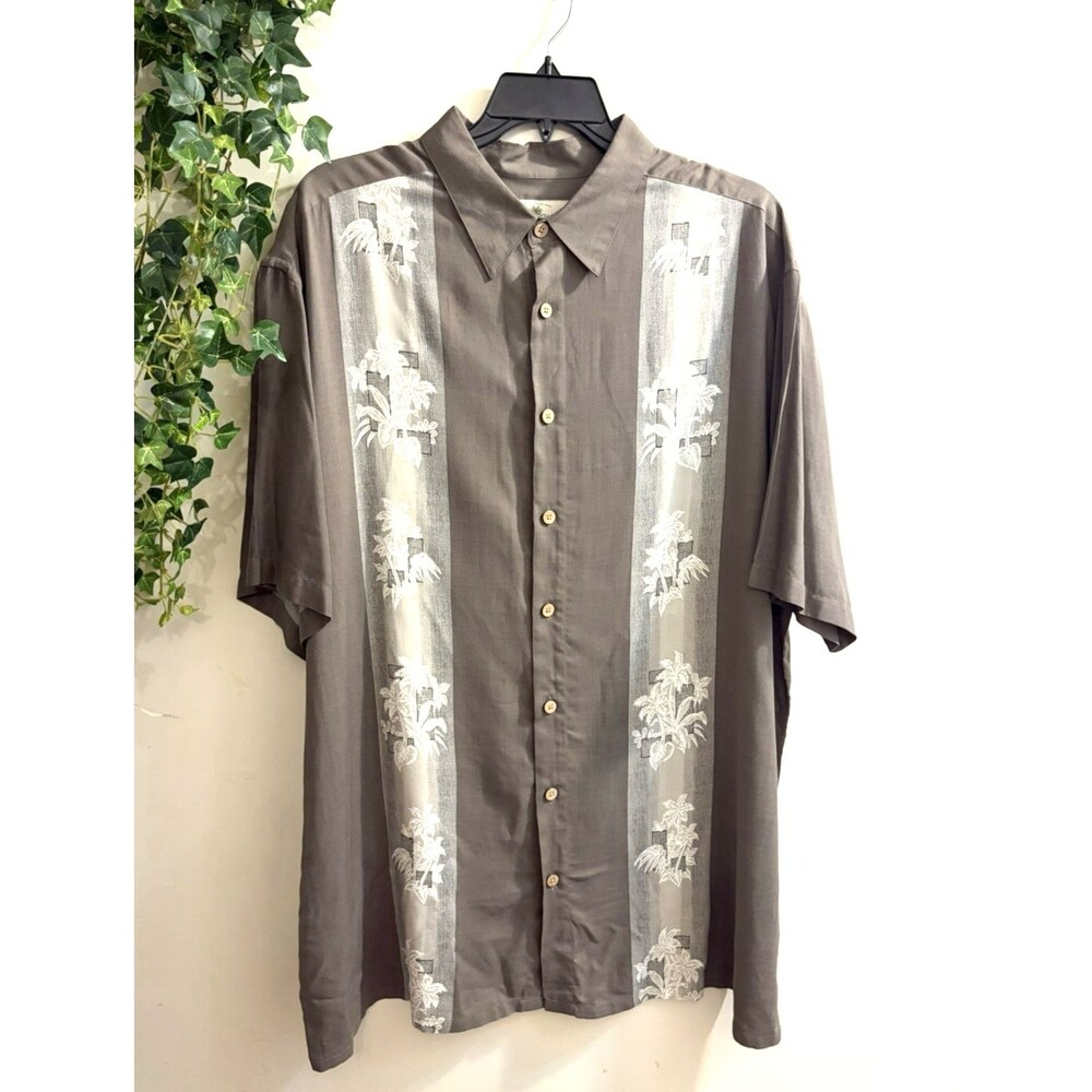 Island Shores Tropical Shirt Men 2XLT Green Retro Resort Vacation Hawaiian Palms